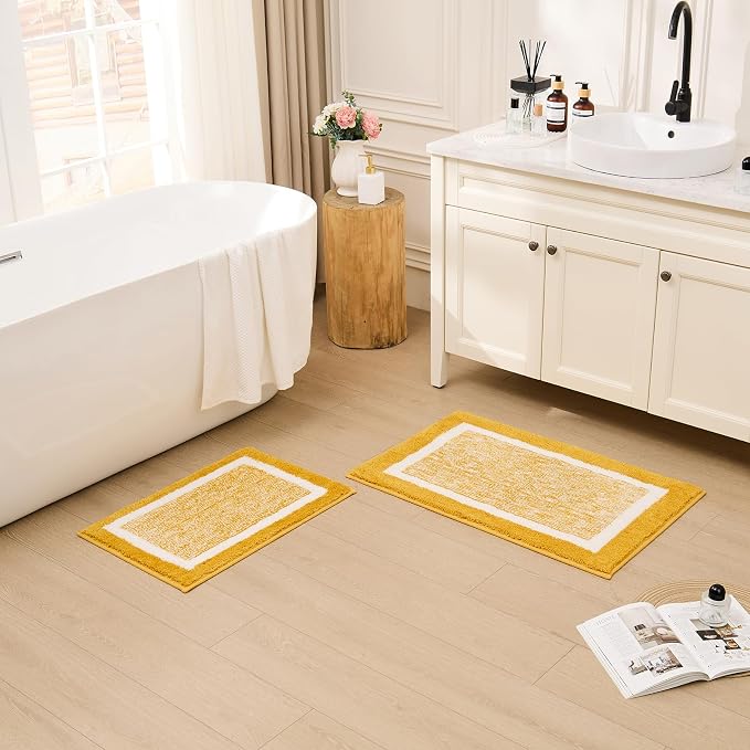 CozeCube Harvest Gold Bath Mat 47"x24" Non Slip Washable Rug | For Bathroom Non Slip, Fluffy Absorbent Microfiber Bath Mats Machine Wash, Stylish Long Aesthetic Bathroom Rugs