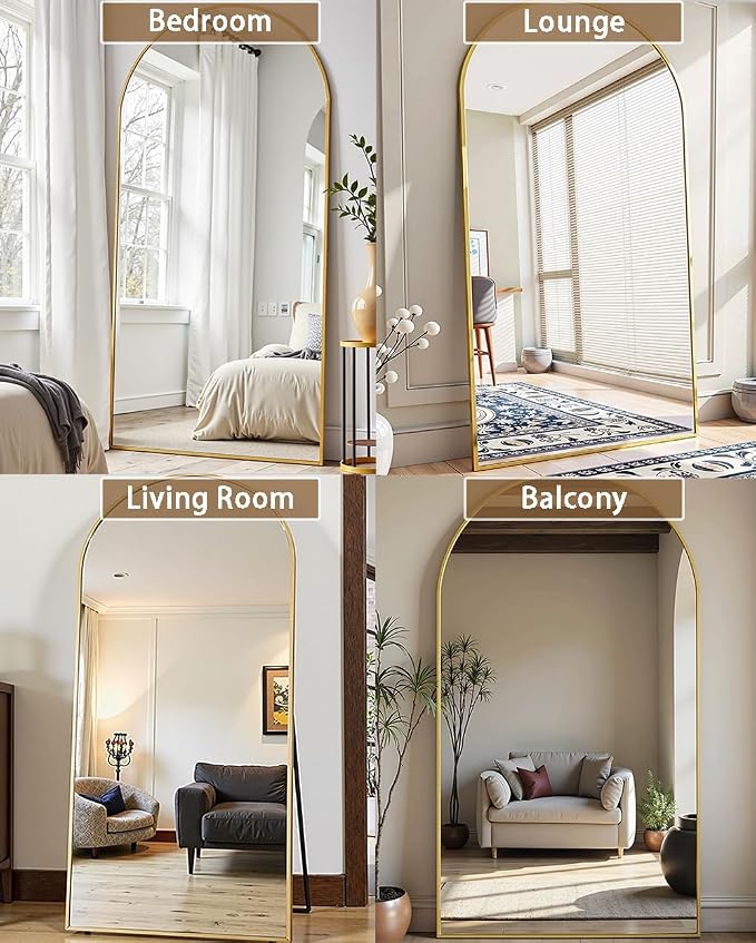 Dewfig Arched Full Length Mirror, 86"x46" Large Floor Mirror, Gold | Aluminum Alloy Frame Oversized Full Body Mirror, HD Shatterproof Tempered Glass, Lean/Stand/Wall for Living Room,Bedroom