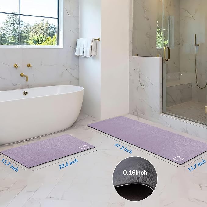 Bathroom Rugs and Mats Set 2 Piece Diatomaceous Earth Bath Mat,Lavender | Non Slip Rubber Backed Quick Dry Bathroom Rugs Super Absorbent Low Pile Diatomite Stone Bathroom Mat Fit Under Door Floors