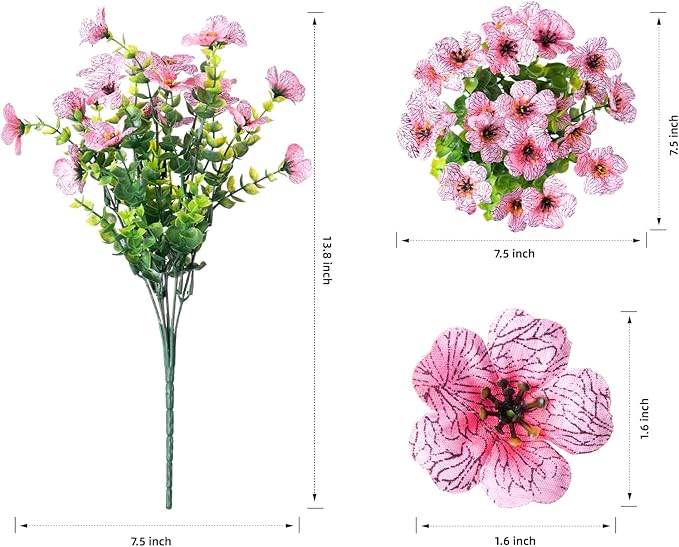 Artificial Flowers for Outdoor Indoor Garden Home Decoration, Faux Flower Daisy with Eucalyptus Leaves Fake Plants Greenery Boxwood Porch Patio, 12 Bundles (Pink)