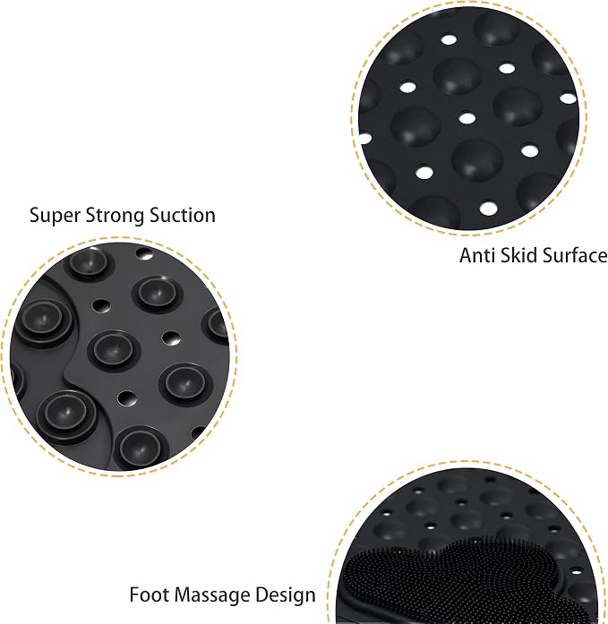 Bathtub Mat Non Slip Shower Mat Bath Mat for Tub 28" X 16" Black | Bath Tub Mat Non Slip, Machine Washable, Foot Massage, Non Slip Bath Mat, Shower Mat for Inside Shower, Bathroom Mat
