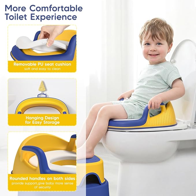 Maliton Potty Training Toilet Seat & Step Stool, 2-in-1 Anti-Slip Blue | Potty Seat + Separate Step Stool, Adjustable Fits More Toilets, Anti-Slip, Sturdy, Splash Guard, Easy clean，Boys & Girls.