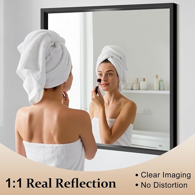 COFENY Bathroom Mirror, 36x36 Brushed Black Square Mirrors, Thickened Deep Metal Frame Bathroom Vanity Mirrors for Over Sink, Bedroom, Entryway, HD Tempered Glass, Horizontally or Vertically