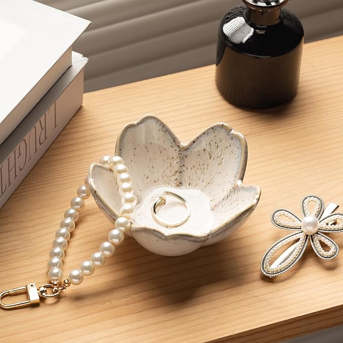 Floral Vanity Tray, Ceramic Jewelry Dish for Rings | Petite bowl keeps rings, earrings, keys, and keepsakes visible on vanities or dressers, adding a cute giftable decor accent