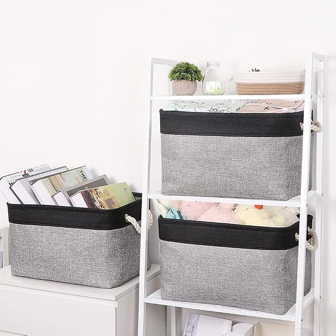 Organization and Storage Basket for Shelves - 20x16x14 inch Jumbo 3 Pack Collapsible Storage Bins for Organizing, Fabric Storage Cubes for Organizer Gift Toy Closet (Black & Grey)