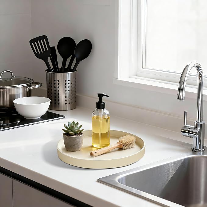 1 Pack 9" Bathroom and Vanity Tray, ABS Bathroom Counter Organizer, Coffee Table Decor for Perfume, Candles, Keys &More. Kitchen Countertop Organizer, Decorative Tray Soap Holder, Yellow