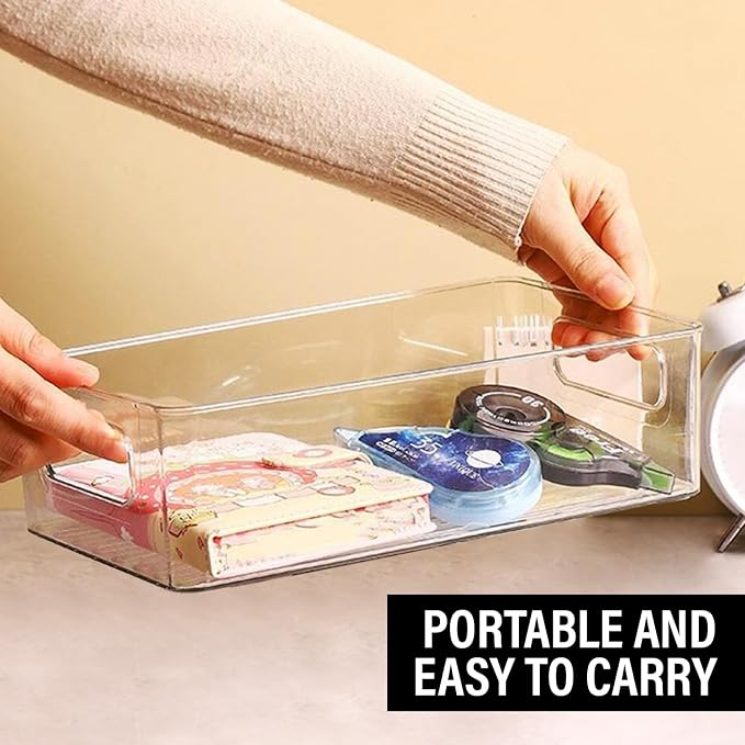 Clear Plastic Storage Bins, Pantry Organizers and Storage or Kitchen Organization and Storage Containers Bins for Organizing, Fridge, Freezer, Bathroom, Pantries, Refrigerator, Cabinet Organizer Bin