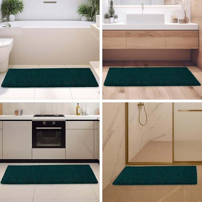Dark Teal Bathroom Rugs – Absorbent and Washable Bath Mat, Non-Slip, Thick Soft Chenille Bath Rugs for Bathroom Floor, Shower, Sink - 26" x 44"