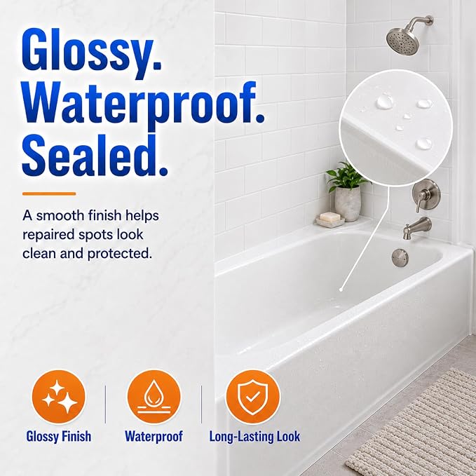 Tub Repair Kit White, Bathtub Repair Kit for Enamel, Fiberglass, Acrylic | For Chips, Cracks, Scratches, Holes & Rust on Porcelain, Patch & Repairs Cast Iron Tubs, Toilet, Sink, Shower Pan in Bathroom