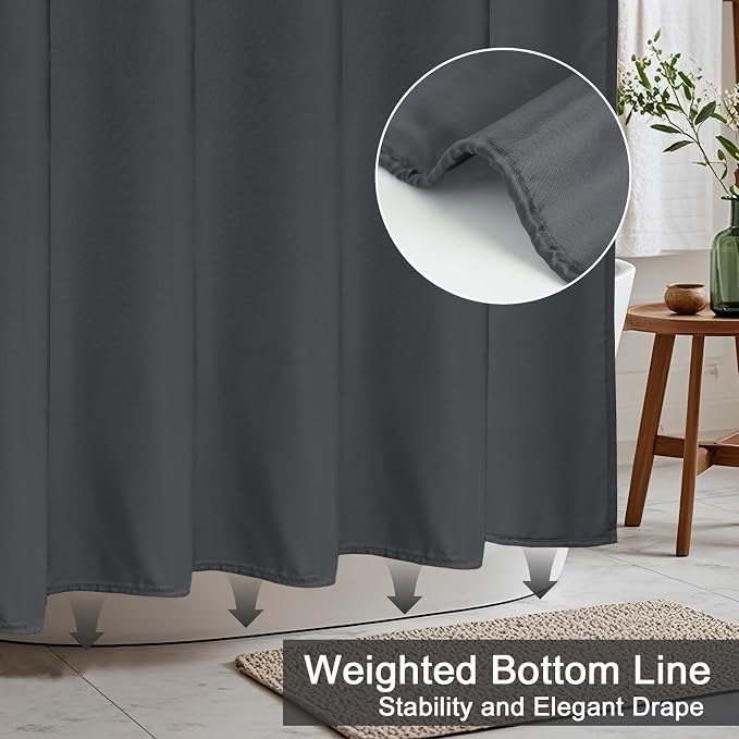 AooHome Extra Long Shower Curtain 72 Width x 84 Height Inch, Solid Fabric Shower Curtain Liner for Hotel, Waterproof, Dark Grey