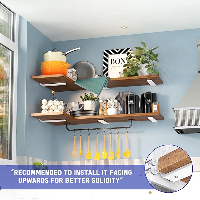 Goovilla Shelf Bracket, Floating Shelf Brackets 10 inch Long, 6 Pack, White | Heavy Duty Brackets for Shelves, White Coated Metal Wall Shelf Support Brackets with 1/5 Inch Thick and 160 lb. Load Capacity