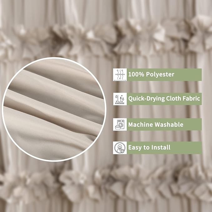 Camel Ruffle Shower Curtain, Vintage Handcrafted Bow Tie Bath Curtain for Master Bathroom, Ruched Microfiber Bathroom Curtain with 12 Buttonholes, 72" W x 84" H (LQ-10) | Vintage Handcrafted Bow Tie Bath Curtain for Master Bathroom, Ruched Microfiber B...