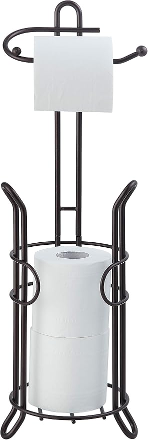 SunnyPoint Freestanding Toilet Paper Holder with Storage – Holds 3 Spare Rolls, Heavy-Duty Steel, Oil Bronze Finish, Easy Assembly, Space-Saving Bathroom Organizer