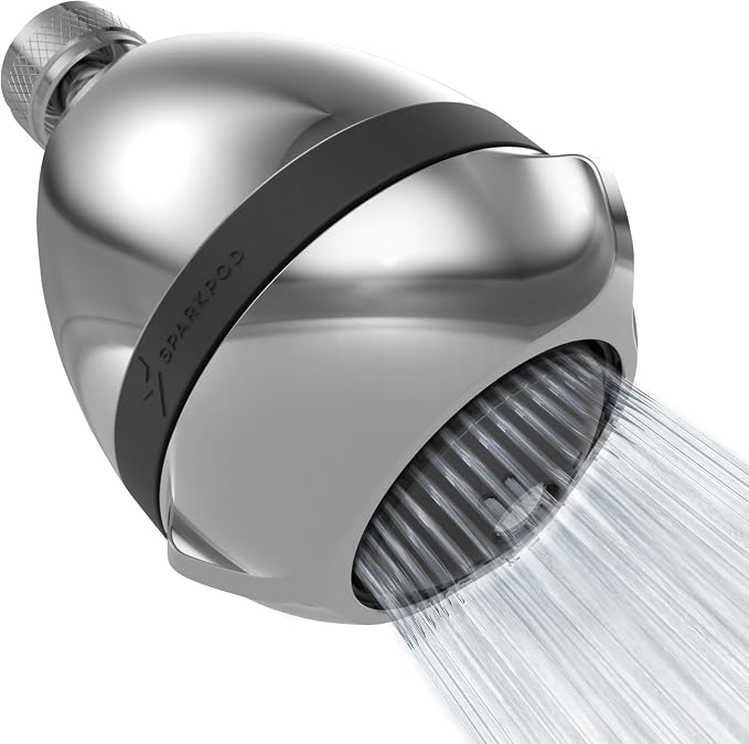 SparkPod High Pressure Shower Head, 3 Inch Fixed Showerhead, Chorme | Rain, Pulsating & Combo Modes, Helps Boosts Low Water Pressure, Anti-Clog Nozzles, Easy Install