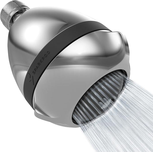 SparkPod High Pressure Shower Head, 3 Inch Fixed Showerhead, Chorme | Rain, Pulsating & Combo Modes, Helps Boosts Low Water Pressure, Anti-Clog Nozzles, Easy Install