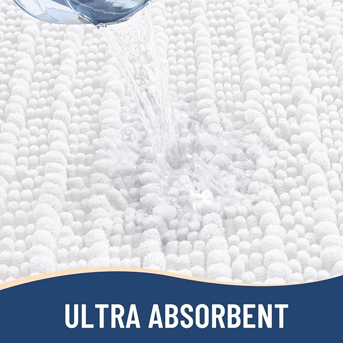 Arotive Bathroom Rugs Mat 70x24, Soft Absorbent Chenille Shaggy Bath Mat | White, Machine Wash Dry, Bath Rugs for Bathroom Floor, Tub and Shower, Home Decor Accessories