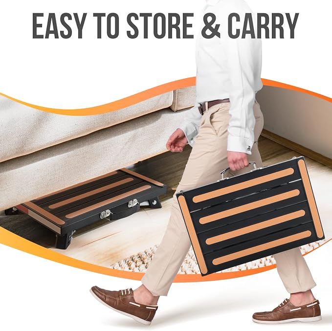 Yagud Safety RV Steps, Non-Slip Folding Adjustable Step Stool | Height Adj. Platform Step 17"x12" Non-Slip, Rubber Feet, Reflect. Strips, T Level, Aluminum RV Stool 1000lbs, Black