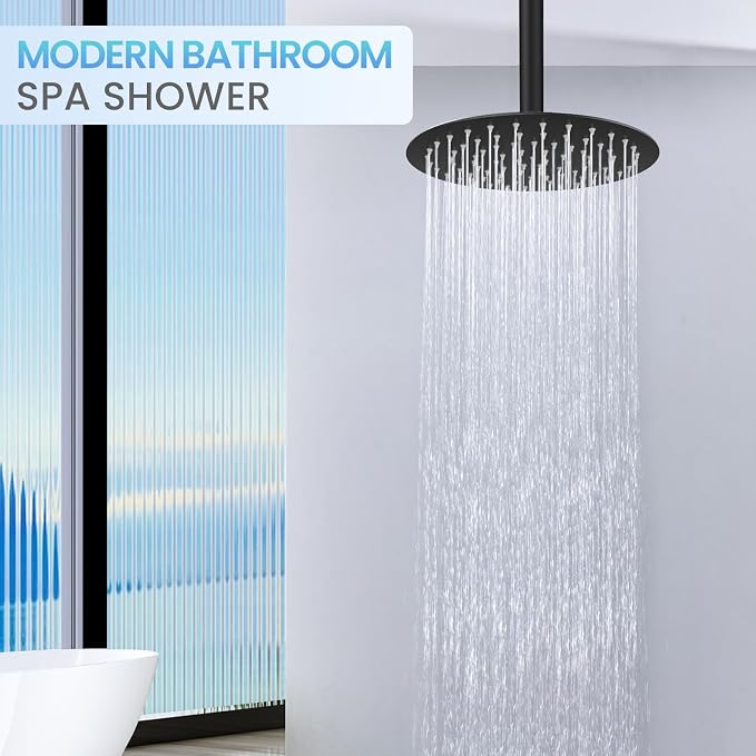 10 Inch Matte Black Round Rain Shower Head, All Metal Stainless Steel Rainfall Shower Heads with 100 Anti-Clog Silicone Nozzles, Wall or Ceiling Mount