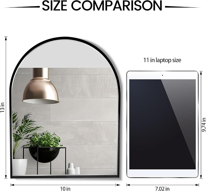 Arched Bathroom Mirror 10"x13", Black | arch bathroom mirror black wall mounted vanity metal frame bedroom entryway living room