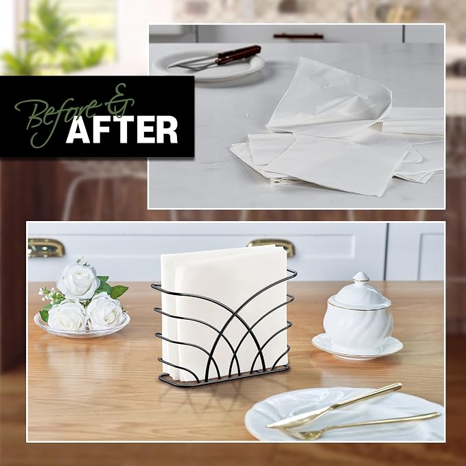 Napkin Holder for Table, Black Iron Upright Paper Dispenser | Dinner Napkins, Lunch Napkins & Table Decor