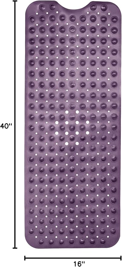 ENKOSI Non-Slip Bath & Shower Mat 40x16 Extra Long, Suction & Drain Holes | Purple color; Durable PVC; 40x16 in, Purple