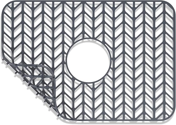 AWOKE Sink Protectors for Kitchen Sink | 18.2"x 12.5" Kitchen Sink Mats for Bottom of Kitchen Sink | Sink Inserts for Kitchen Sink of Stainless Steel Sink | Center Drain (Grey)