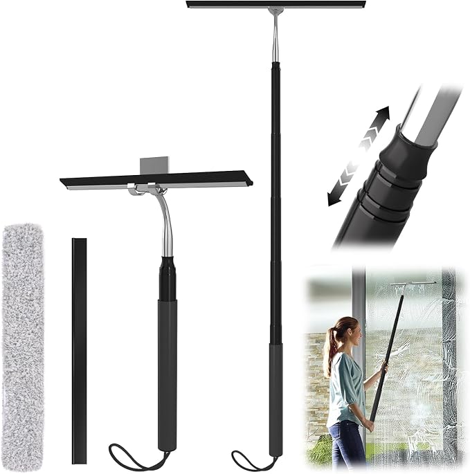 Shower Squeegee for Glass Doors, Telescopic Window Cleaner Tool | 15-51" Squeegee for Window Cleaning, Extendable Squeegee for Shower Glass for Tile Walls, Sliding Door, Floor, Car Windshield