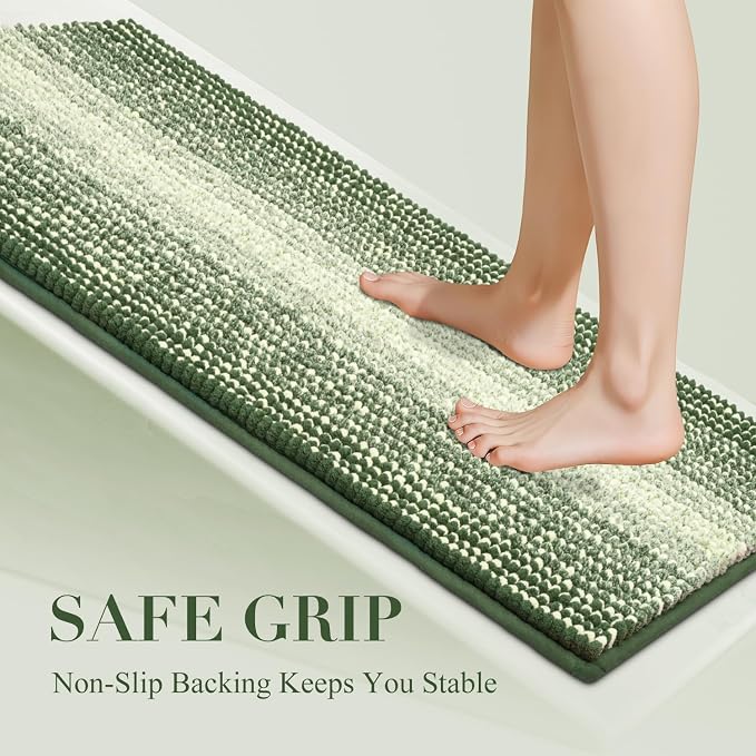 Large Bathroom Rugs, Bath Mat Rug for Bathroom Non Slip 20 x 47 Inches Water Absorbent Chenille Runner Rugs Floor Mats Machine Washable (Green)
