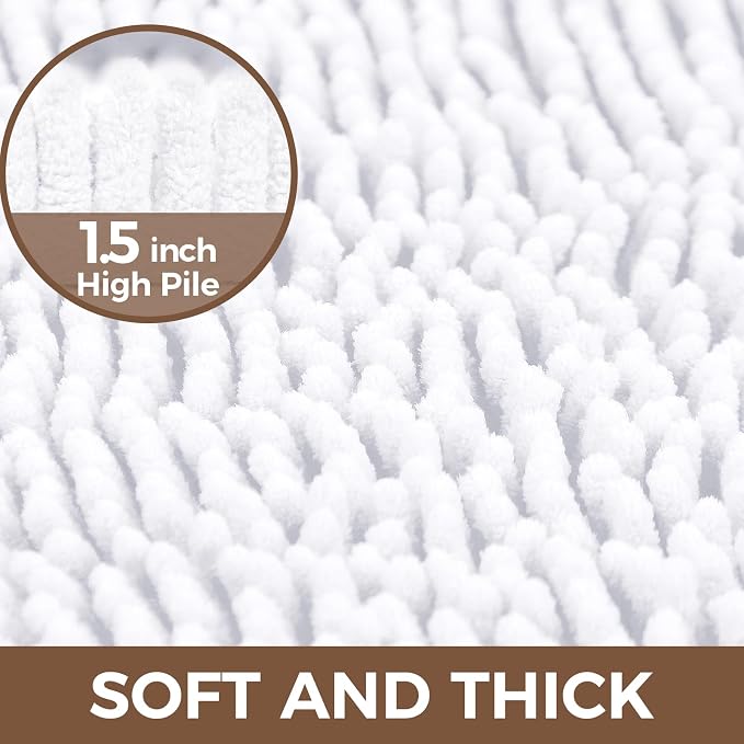 Bcoimo 48x30 Chenille Bath Mat – Non-Slip with Backing Bath Rug Ultra-Absorbent and Machine Washable Bathroom Mat Quick-Dry Design. Ideal for Bathroom Shower and Tub Areas