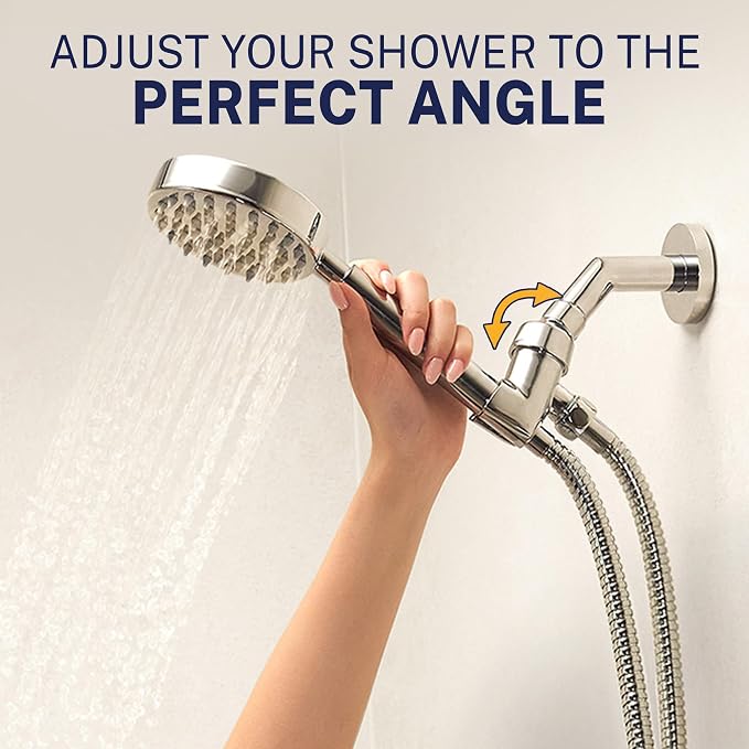HammerHead Showers® Solid Metal Handheld Shower Head with Hose and Brass Holder - CHROME - 2.5 GPM High Pressure Shower Heads with Adjustable Shower Wand Bracket - 6ft Flexible Extension