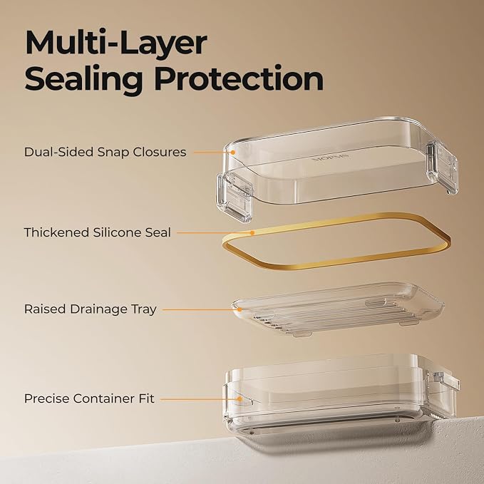 MOPMS Travel Soap Case, Leakproof with Clasps & Silicone Seal for Traveling | Soap Holder Travel Case with Drain Tray for Gym, Bathroom, Portable Travel Soap Container Fits Most Soaps, Durable PC, Clear