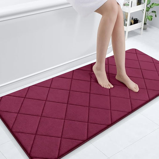 OLANLY Memory Foam Bath Mat 70x24, Ultra Soft and Absorbent Bathroom Rugs | Burgundy, Quick Dry, Machine Washable Shower Bath Rugs, Comfortable Bath Carpet for Bathroom Floor, Tub and Shower