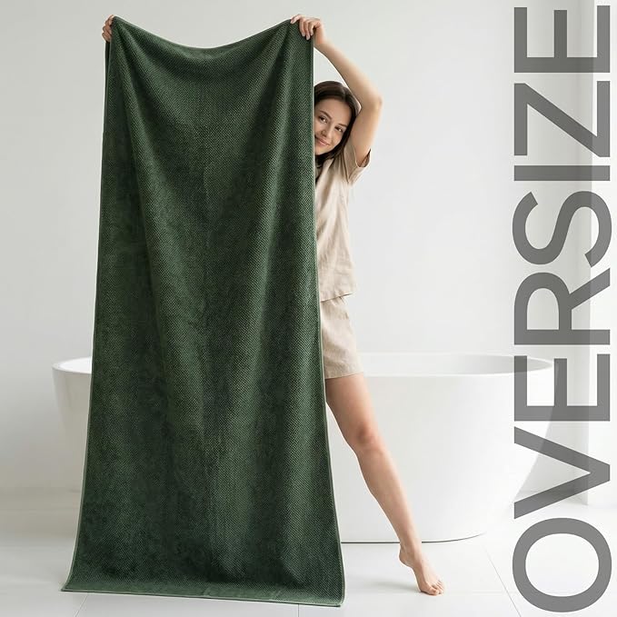 REDKISS Pack of 2 Jumbo Bath Sheets, 40 x 80 Inches Microfiber Bath Towels for Bathroom, Extra Large & Lightweight, Quick-Dry, Super Soft & Highly Absorbent, Perfect to Wrap Yourself in, Olive Green