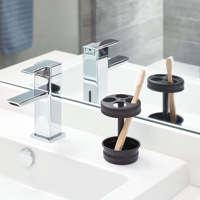 iDesign Metal Toothbrush Holder - Bathroom Cup for Bathroom Organization, The Olivia Collection - 3.25" x 3.25" x 5", Matte Black