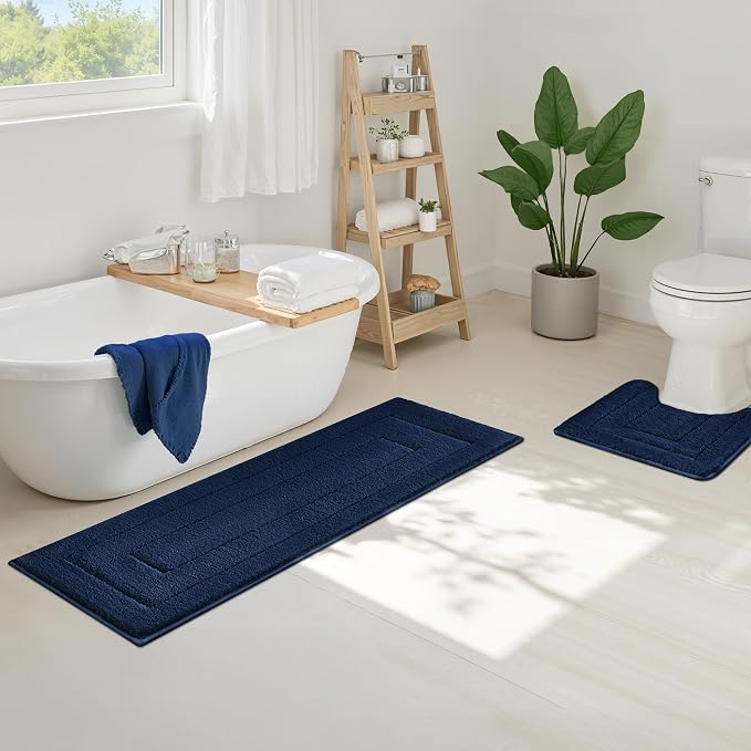 GRANNY SAYS Blue Bathroom Rug 59" x 20", Non-Slip Microfiber Bath Mat | Ultra-soft, durable TPR backing for reliable grip, fast water absorption, machine washable for Vanity, Shower, Tub