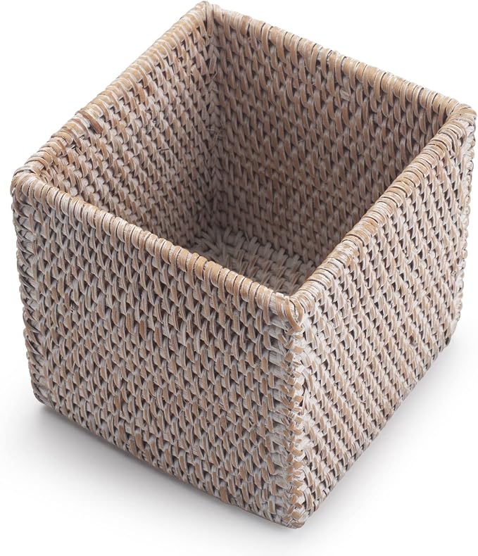 Rattan Tissue Box Cover Square, Hand Woven Wicker Tissue Holder, 5.5 x 5.5 X 5.7 inch, Whitewash