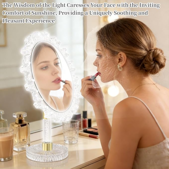 12-Inch Lighted Makeup Mirror, 3 Color Modes, Adjustable | Angle-Adjustable Vanity Mirror with 80 LED Lights; short press to change color temperature, long press for 0-100% dimming