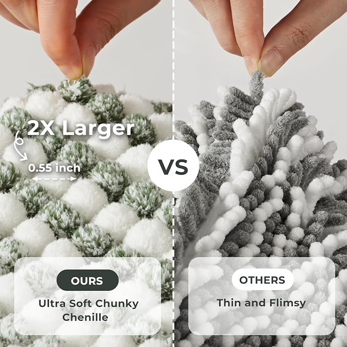 FRESHMINT Chunky Ombre Chenille Bathroom Rug, Sage Green & White, 20"x32" | Water Absorbent, Soft Bath Rugs for Bathroom Floor, Thick Non Slip, Washable Quick Dry