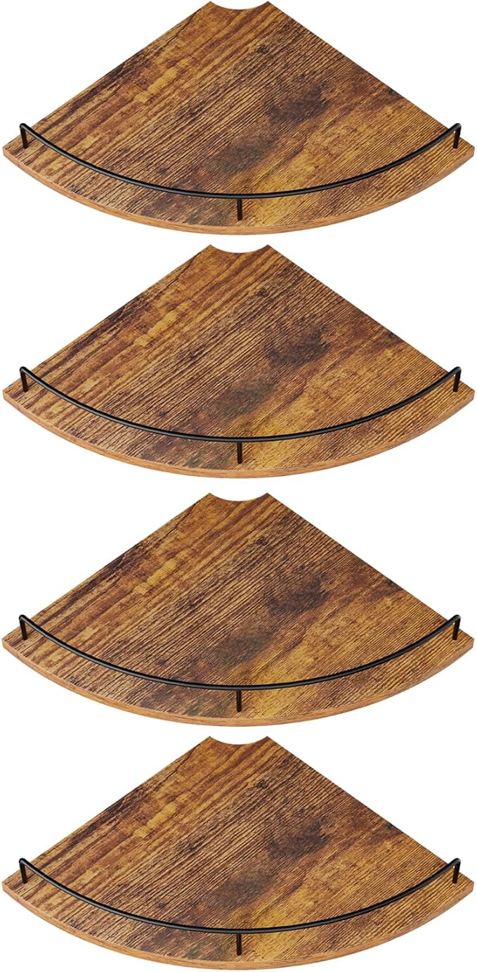 Corner Shelf Wall Mount, Floating Corner Shelves, Set of 4 Corner Wall Shelf Organizer,Rustic Wood Wall Storage Display Shelves forLiving Room Bedroom Bathroom Kitchen