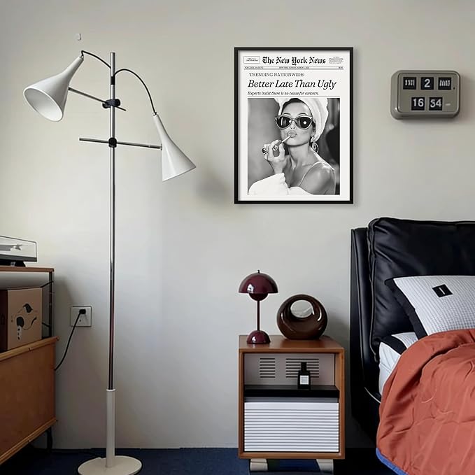 Black and White Newspaper Canvas Poster Better Late Than Ugly Quotes Wall Art 16X24 inch Black Framed Fashion Feminist Aesthetic Prints Bar Cart Wall Decor for Girls Bathroom