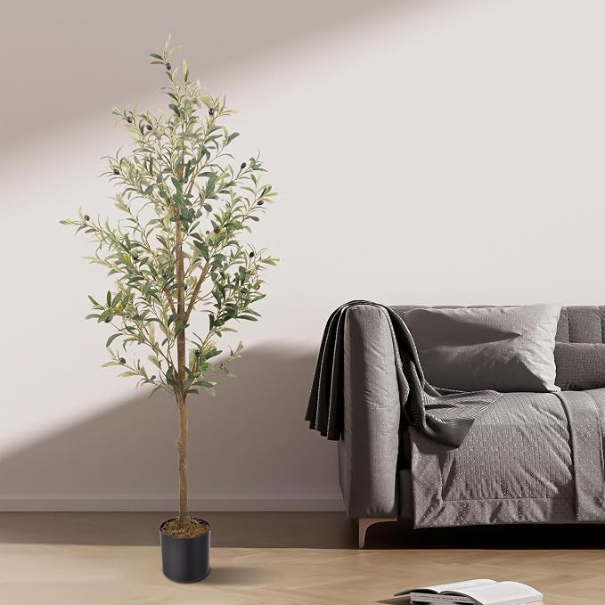 Artificial Fake Olive Tree 5FT 1Pack Faux Olive Tree for Home Decor | Faux Artificial Plants Indoor Fake Potted Plants with Natural Olive Branches and Realistic Leaves for Living Room Decor