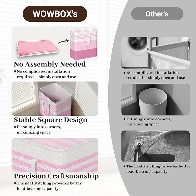 WOWBOX 2 Pack Laundry Baskets, Collapsible Dirty Clothes Laundry Hampers | with Reinforced Handles, Waterproof Coating, 2 Pack for Clean & Dirty Clothes, for Bedroom, Bathroom, Dorm (100L Pink)