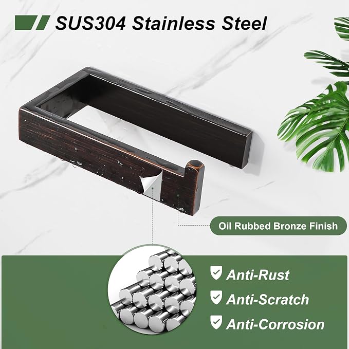 SAYAYO Oil Rubbed Bronze Toilet Paper Holder Wall Mount, Brushed Bronze Toilet Tissue Holder for Bathroom, RV TP Holder Square, SUS304 Stainless Steel 6 Inch