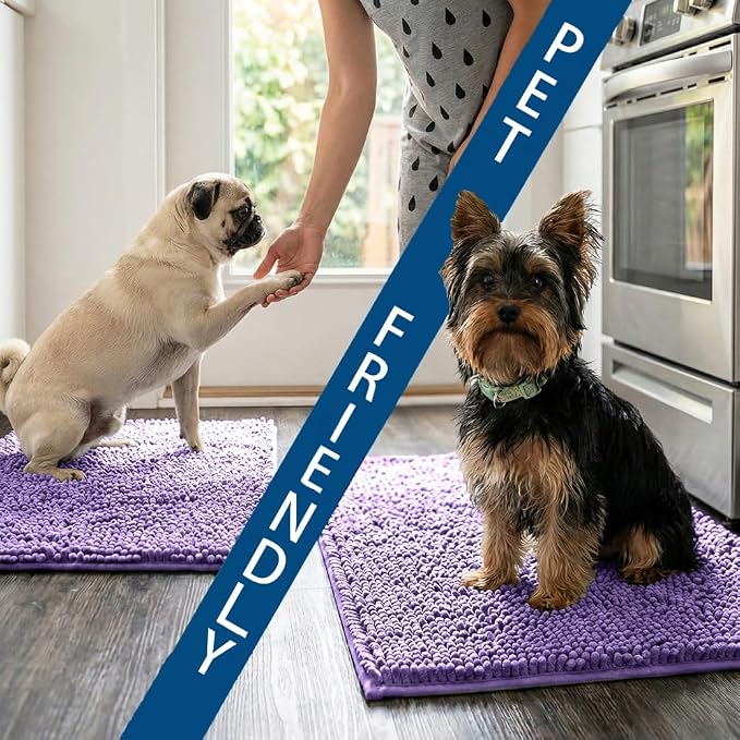 Bathroom Rugs Sets 2 Piece,Super Absorbent Chenille Bath Mats and U-Shaped Toilet Rug,Strong PVC Non Slip Backing,Microfiber Washable Dry Quickly Bath Mats for Bathroom(20"x32"+20"x20"U,Lavender)