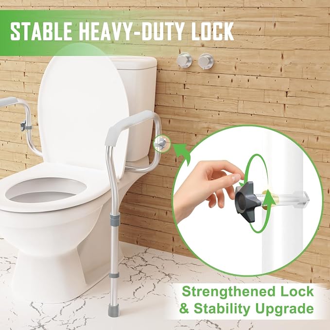 Toilet Safety Rail for Seniors with 2 Reinforced Nuts (Grey) | Height & Width Adjustable Toilet Safety Frame for Elderly, Handicap & Disabled Bathroom Assist Rail with Armrests 250 LBS