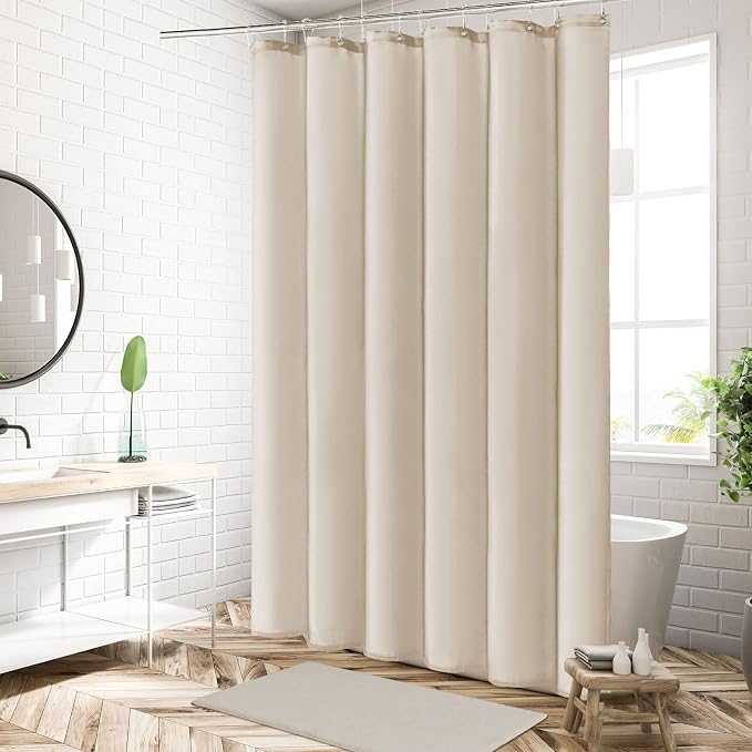 MitoVilla 2 Pack Cream Fabric Shower Curtain Liner - 72" W x 72" H, Beige Shower Curtain or Liner for Modern Neutral Hotel Bathroom Decor, Waterproof Cloth & Machine Washable