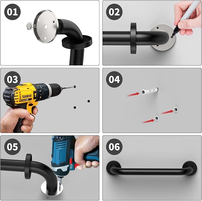 2 Pack 16 Inch Matte Black Shower Grab Bar,ZUEXT Stainless Steel Wall Mount Safety Grab Bar Handle,Bathroom Balance Bar, Safety Hand Rail Support - Handicap, Elderly, Injury, Senior Assist Bath Handle