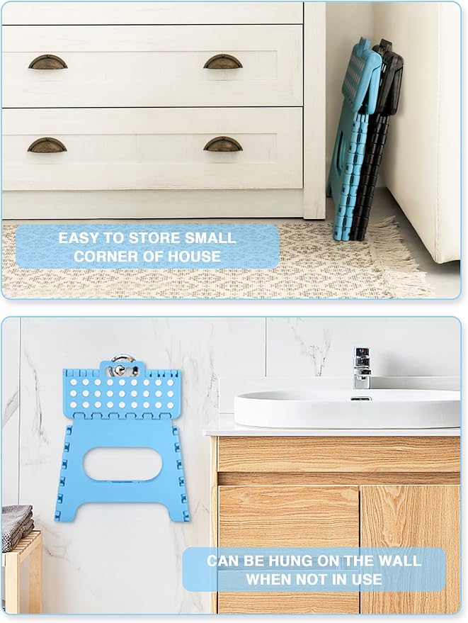 Dyforce Kids Step Stool 11 Inch, 300lbs Folding Step Stool for Adults | Toddler Step stool Light Blue,Anti-slip Heavy Duty with Carry Handle, Lightweight Foldable Stool for Bathroom Kitchen Bedroom