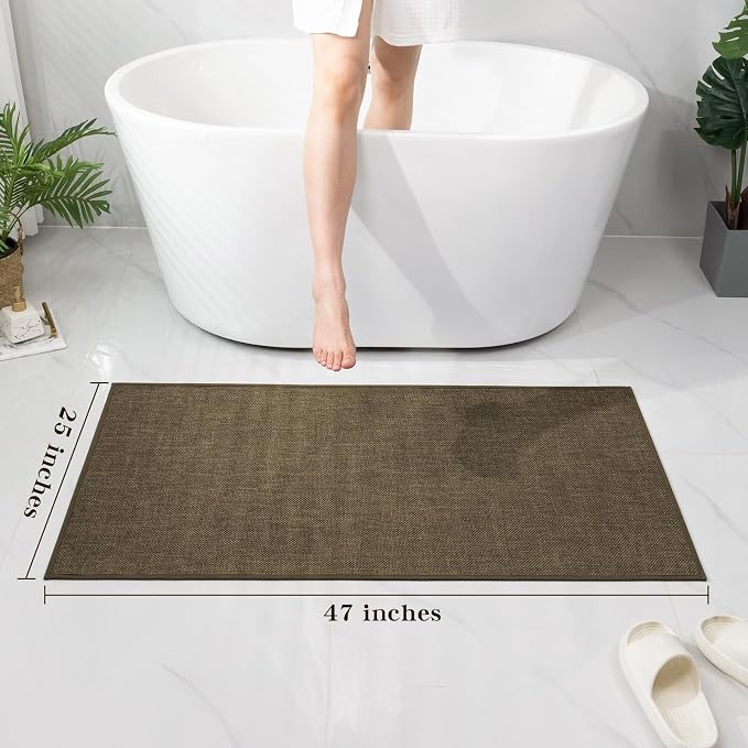 Bathroom Rugs Mat 47x17, Ultra Thin Non Slip Bath Rug Runner Quick Dry Absorbent Bath Mat for Bathroom, (Brown, 47"x17")