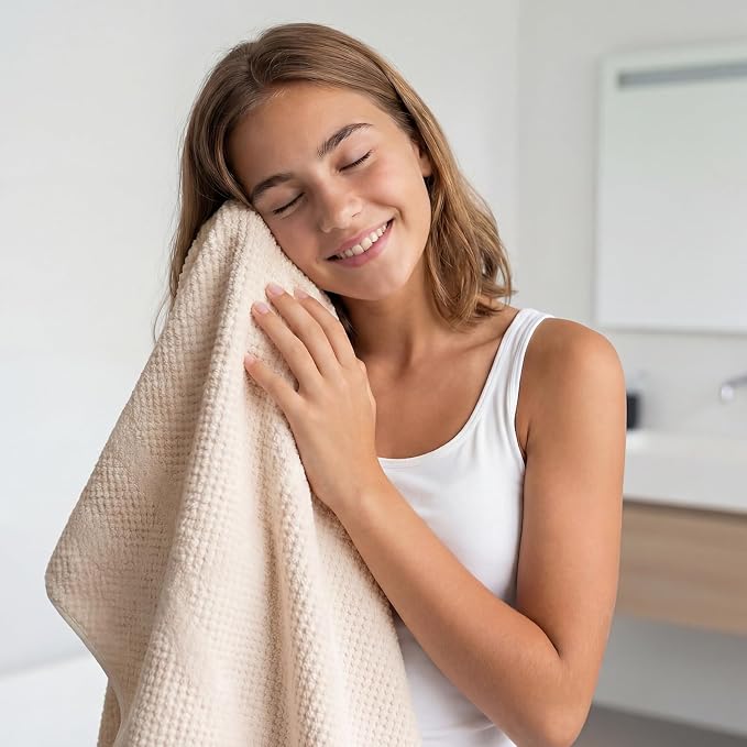 ecolook Microfiber Bath Towels Set of 2, 31 x 63 Inch Extra Large Bath Towel Set, Super Soft & Highly Absorbent, Quick Dry Lightweight Towels for Bathroom, Gym, Spa, Pool & Travel, Camel